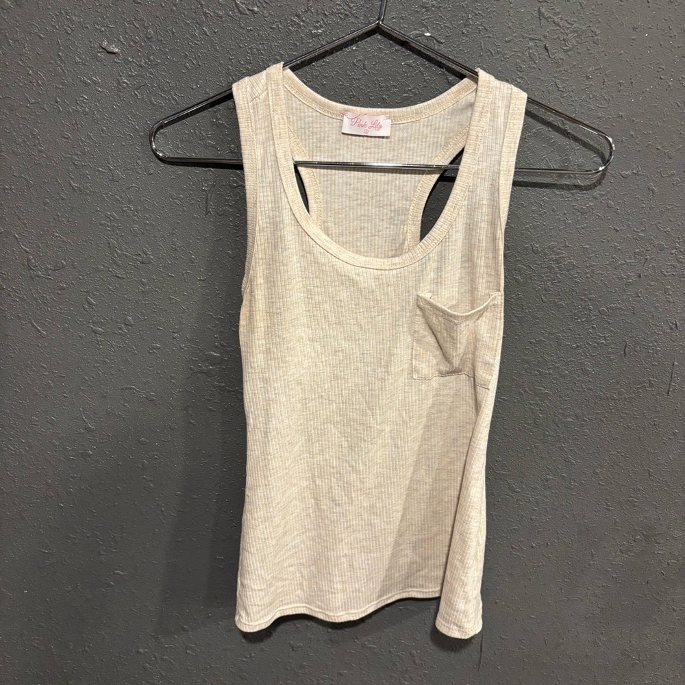 Pink Lily Beige Ribbed Tank Top